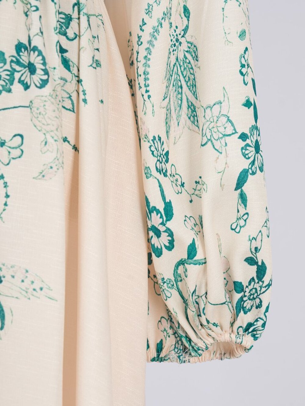 Vintage Cream & Teal Floral Bird Print Prairie Maxi Dress - Picture 12 of 14